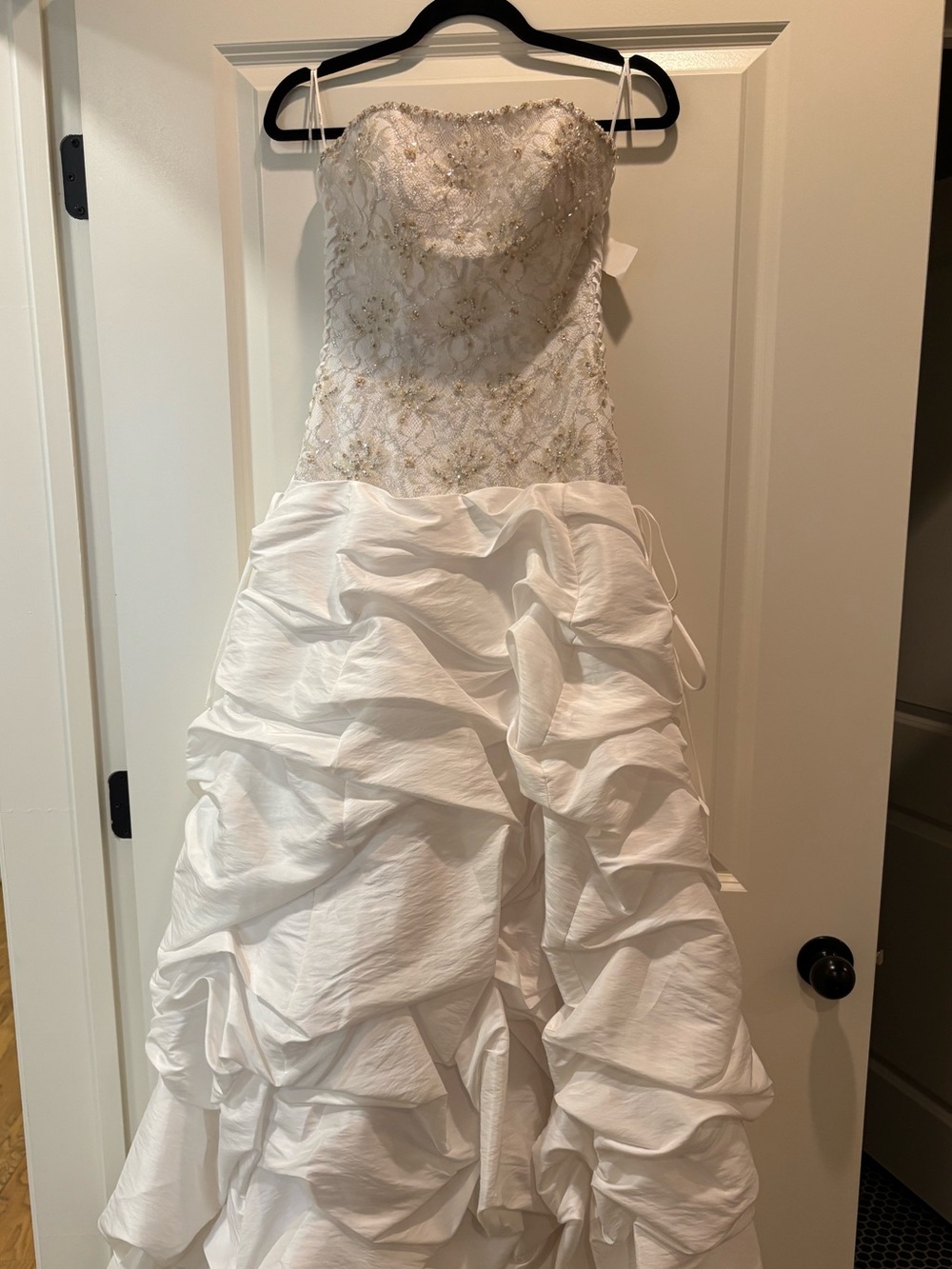 Alyce Designs Strapless Gown with Beaded Bodice & Ruffled Skirt